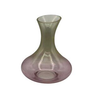 Hand Blown Glass Wine Carafe Or Vase Iridescent Pink & Yellow Pre-Owned